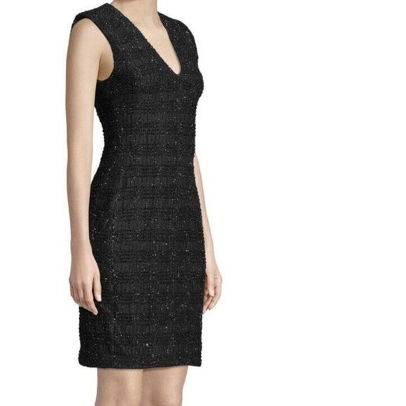 Alice & Olivia Adelaide Strong Shoulder Dress Black Metallic Tweed - Picture 5 of 5